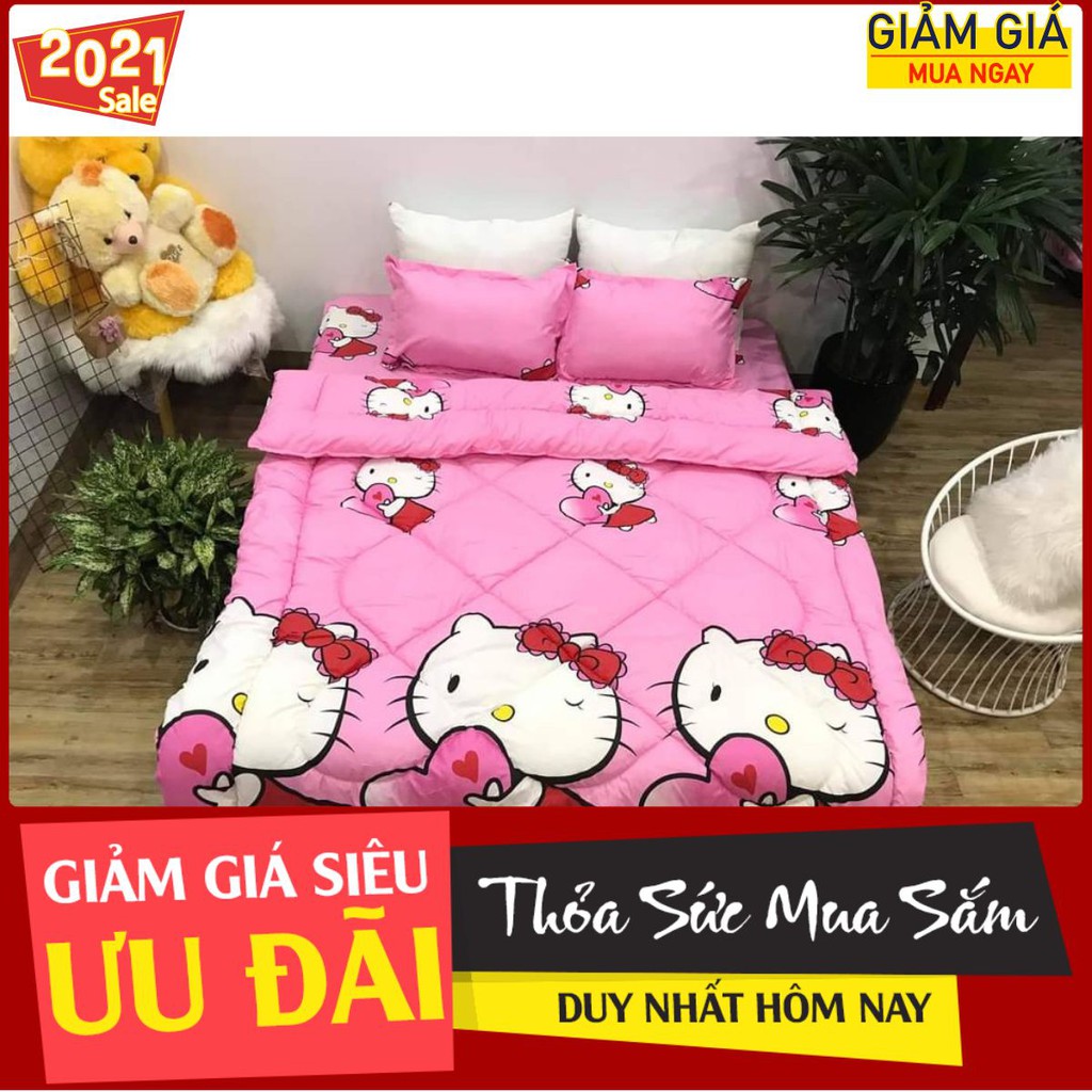 [Chăn phao]Chăn phao,chăn đông poly 1m8x2m trần bông dày,ib chọn mẫu,hello kitty ôm tim