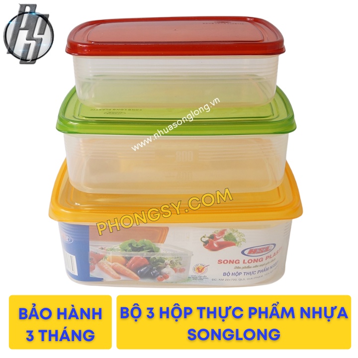 Bộ 3 Hộp Thực Phẩm 2221 Tiện Lợi Vệ Sinh An Toàn Nhựa Chính Hãng Songlong