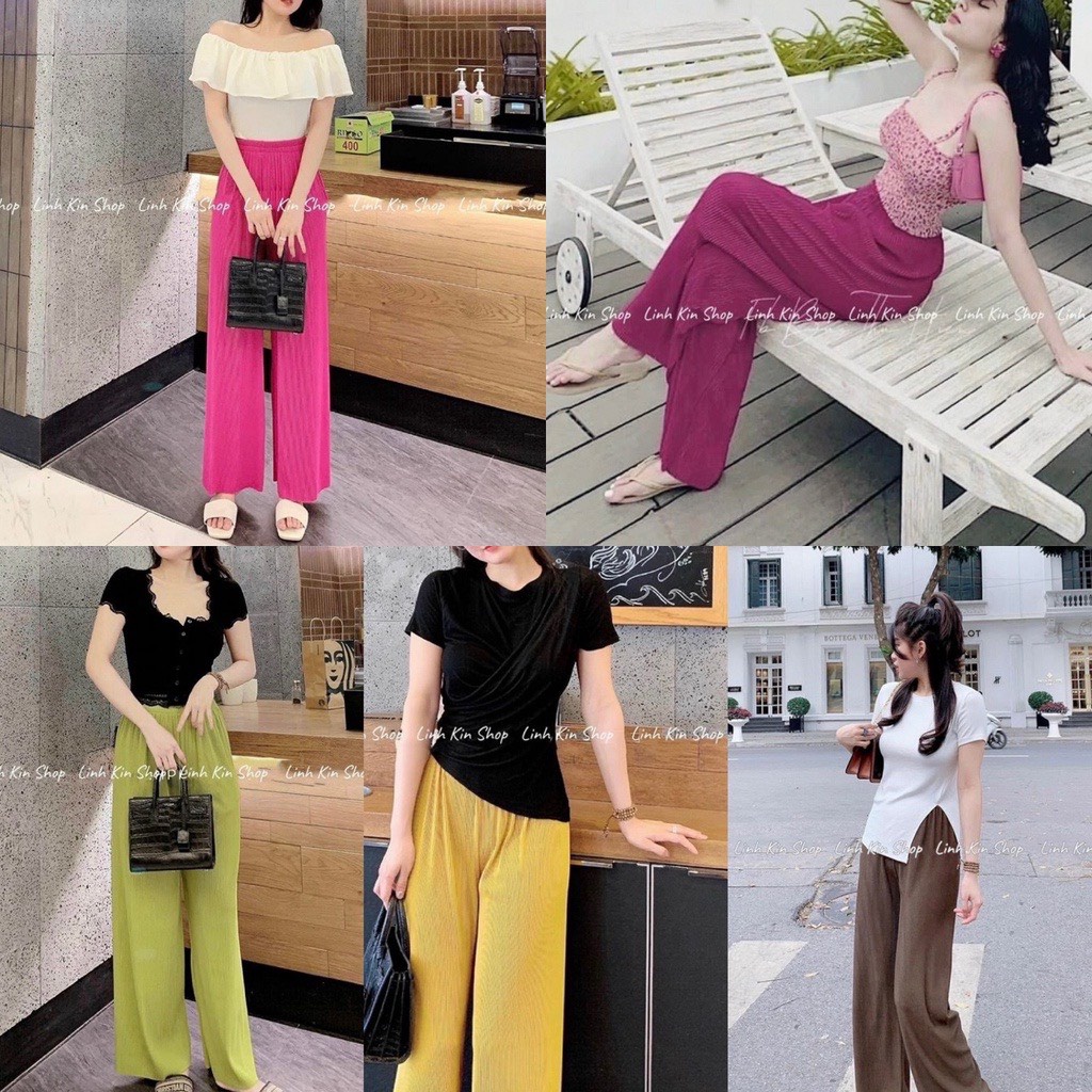 Quần dập ly ống rộng nữ, cạp chun vải tăm lạnh ít nhăn thoáng mát, có phom to-mã tăm lạnh