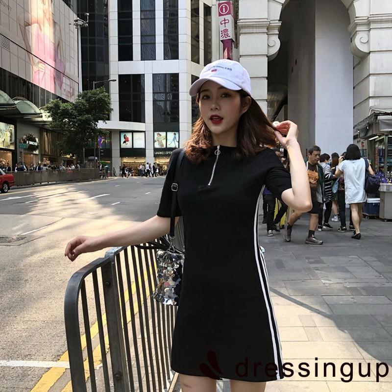 Đầm ngắn tay cổ tim kéo khóa zip phong cách quyến rũ dành cho nữ | BigBuy360 - bigbuy360.vn