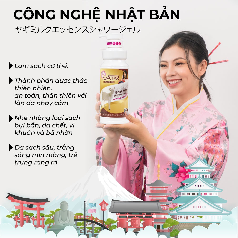 Sữa Tắm Sữa Dê Goat Milk Avatar Trắng Da Mịn Màng, Hương Nước Hoa Nhật Dây 6 Gói 6g (5ml)