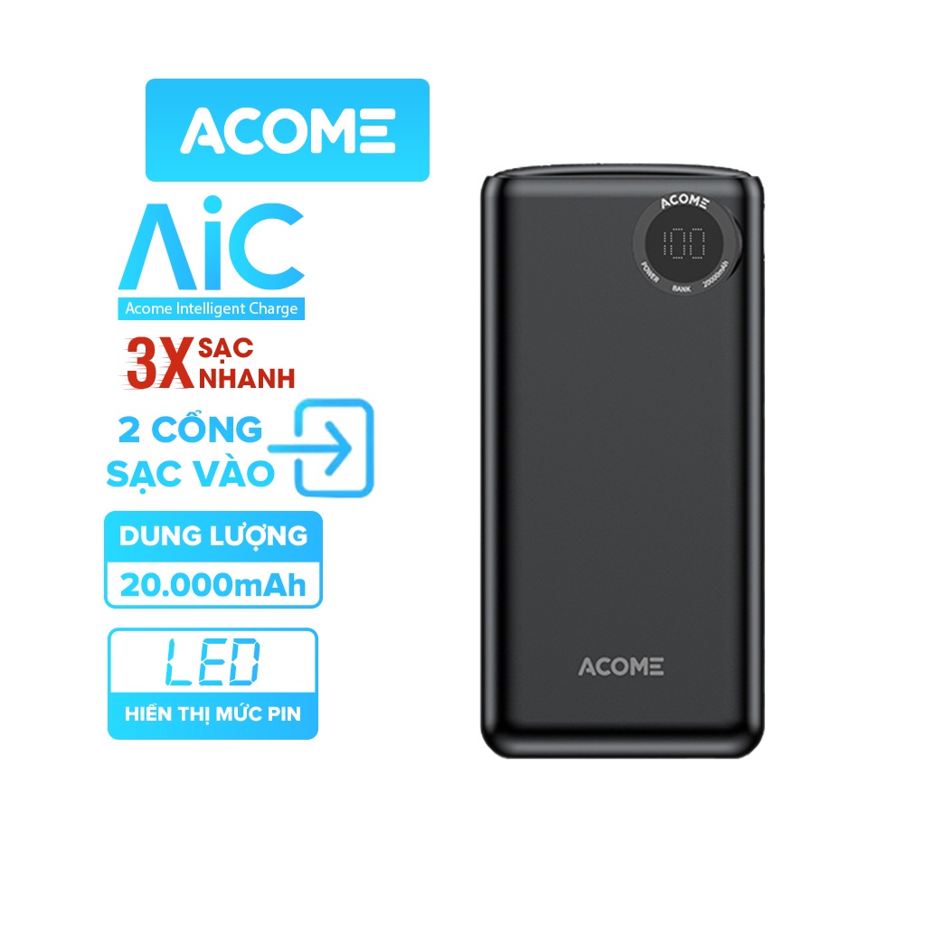 [Mã giảm 10% đơn 99K] Pin Sạc Dự Phòng ACOME AP202 20000mAh Sạc Nhanh 10.5W Hàng Chính Hãng Bảo Hành 12 Tháng 1 Đổi 1