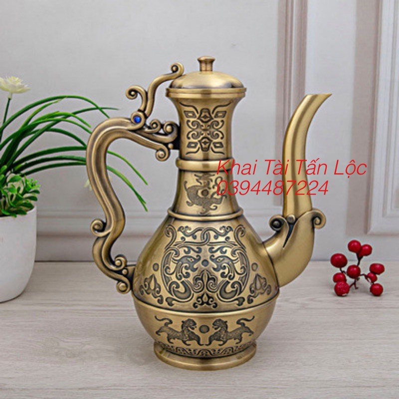 Bình rượu đồng song Long tranh châu
