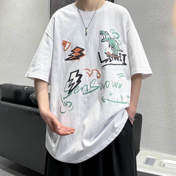 Áo thun tay ngắn dáng rộng họa tiết hoạt hình thời trang mùa hè phong cách Hàn Quốc cho nam và nữ size S-8XL