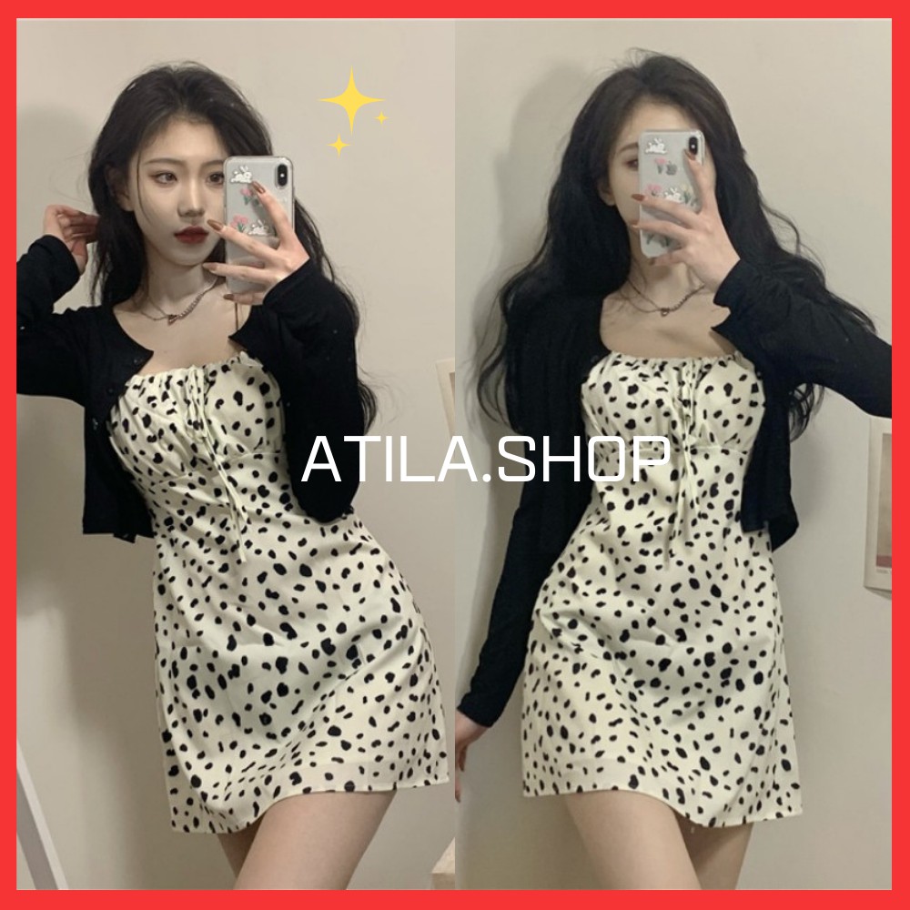 Đầm nữ , đầm nữ hai dây trái tim rút dây áo buộc nực from dễ mặc , thoải mái ATILA.SHOP