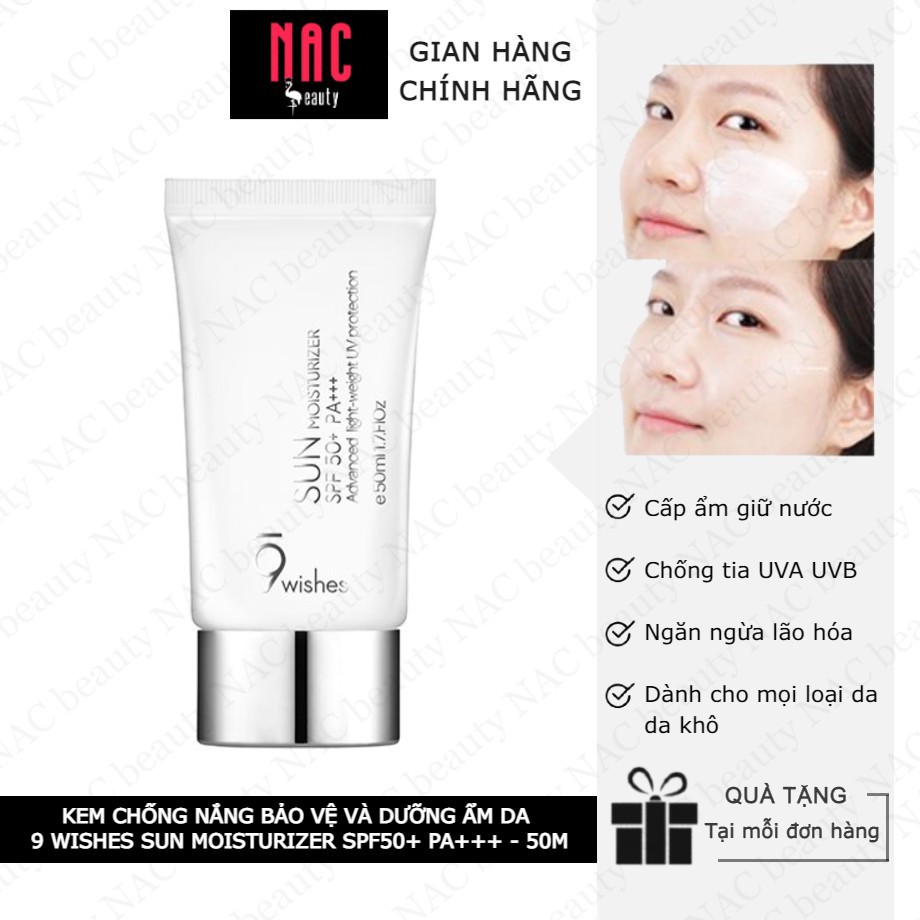 Kem Chống Nắng Bảo Vệ Và Dưỡng Ẩm Da 9 Wishes Sun Moisturizer SPF50+ PA+++ 50m