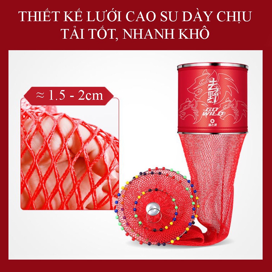 Giỏ Đựng Cá, Rọng Đựng Cá GO WILD lưới tráng cao su cao cấp siêu chịu tải chuyên dùng câu đài câu đơn màu đỏ KK-37