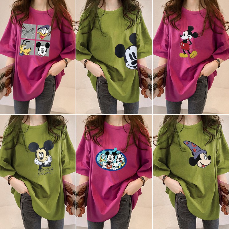 NRVP Áo thun dáng rộng in hình hoạt hình tay ngắn dành cho nữ