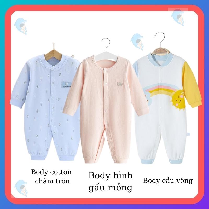 Body dài tay Bodysuit liền thân 100% cotton xuất Nhật cho bé trai và bé gái sơ sinh 3-12kg