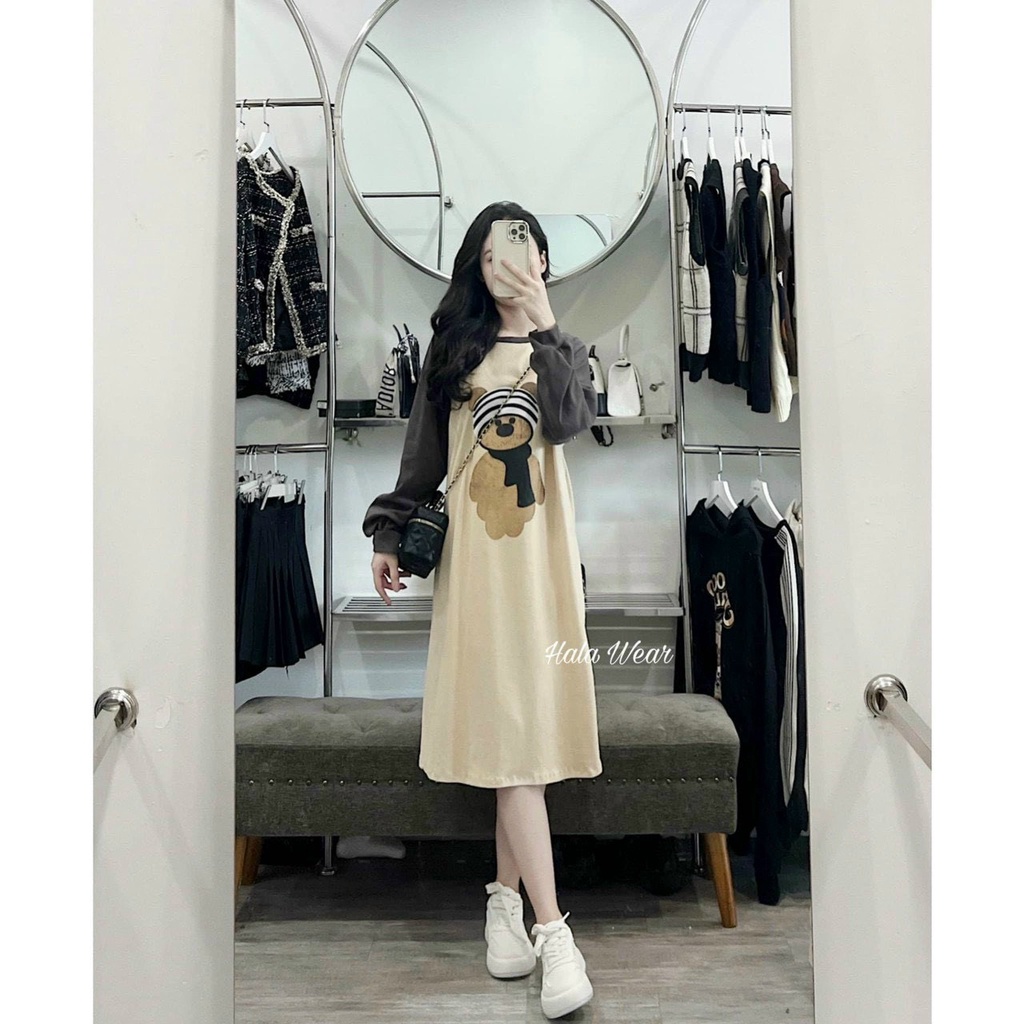 Váy nỉ gấu dáng suông cute