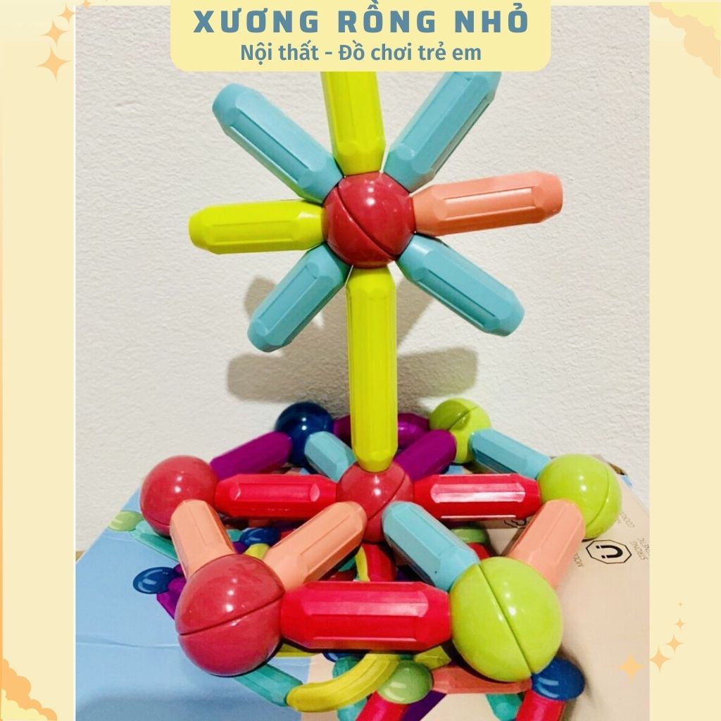 Bộ Xếp hình nam châm 64 chi tiết, đồ chơi xếp hình phát triển trí thông minh cho bé