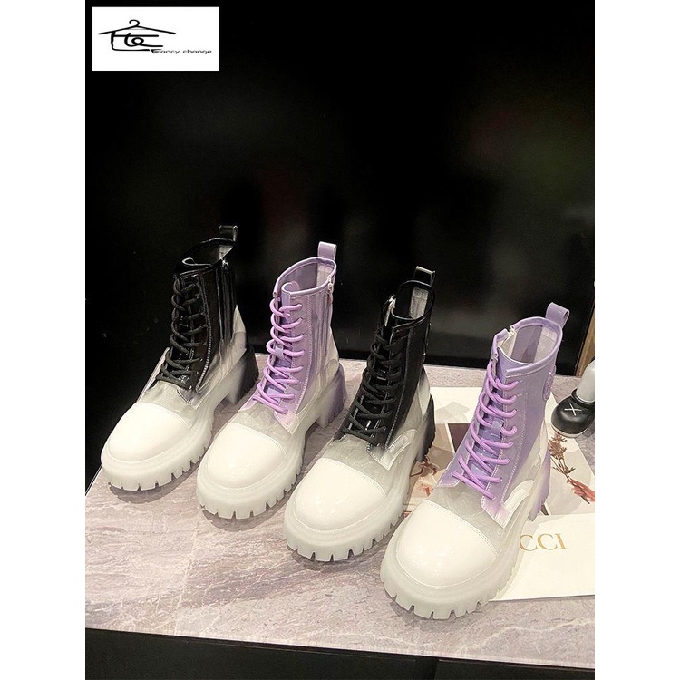 Giày Bốt Martin Phối Lưới Mỏng Thoáng Khí Đế Dày Tăng Chiều Cao Thời Trang Mùa Hè 2022