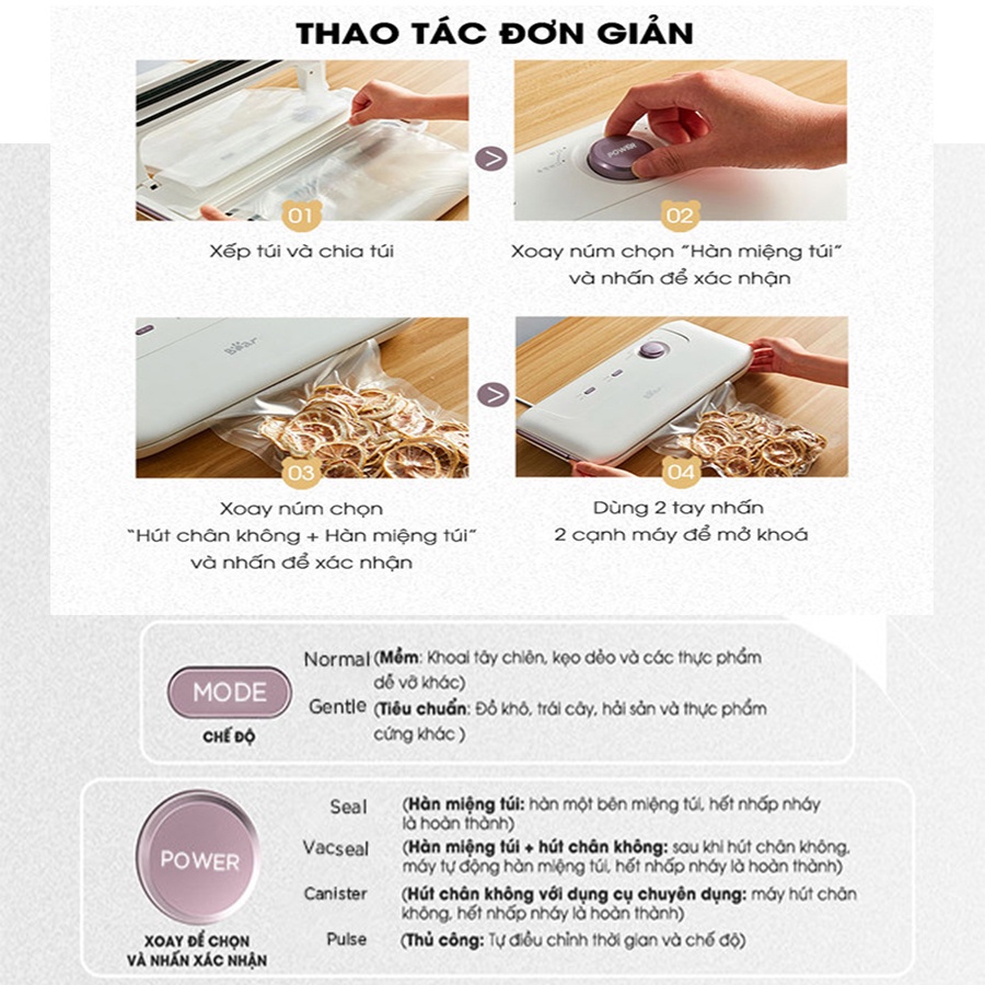 May hút chân không thực phẩm hàn miệng túi mini tiện dụng Bear VS-B01V1