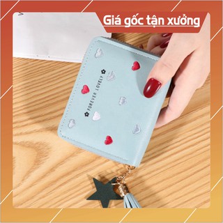 [FREESHIP_Xả Kho Cắt Lỗ] Ví nữ ngắn đính tim kèm tua rua - Ví cầm tay khóa kéo mini - Sỉ ngọc tâm