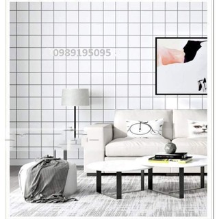 giấy dán tường kẻ ô vuông trắng