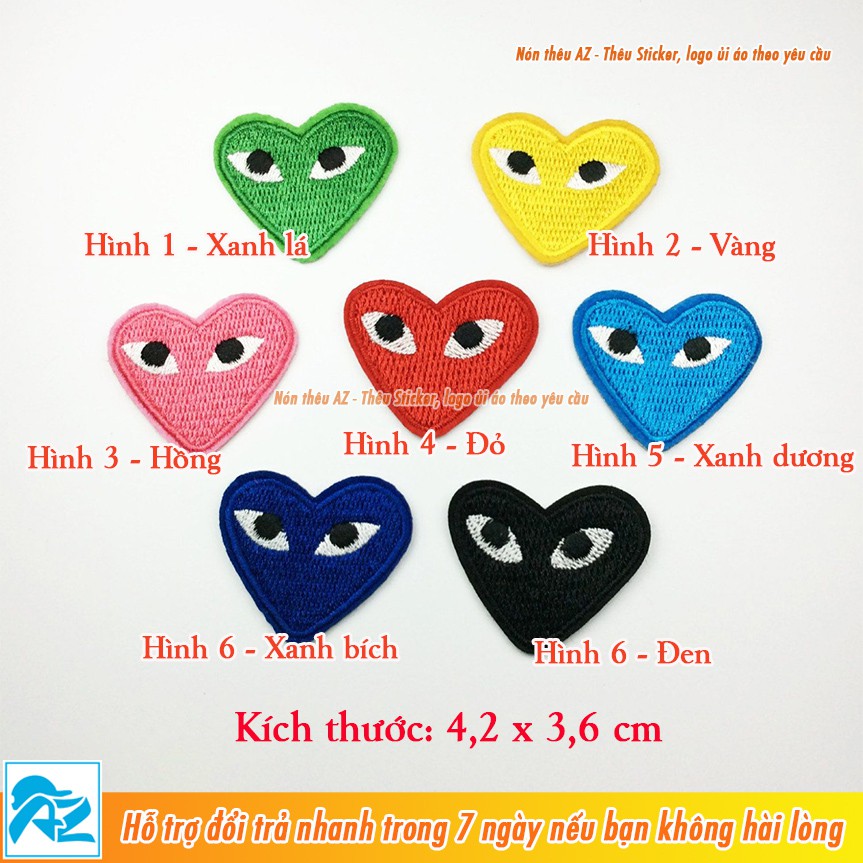 Patch vải thêu hình comme des garcons trái tim - Sticker Logo ủi quần áo balo S151