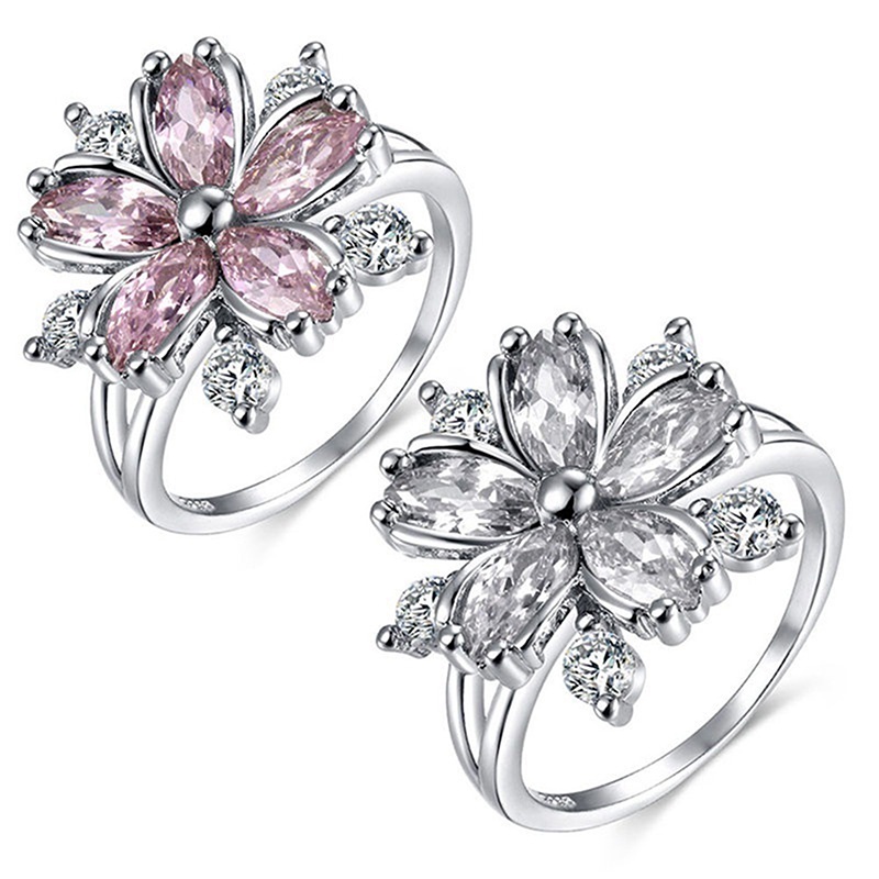 Nhẫn Hình Hoa Đính Đá Zircon Đơn Giản Cho Nữ