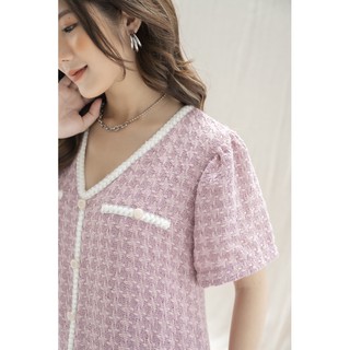 Đầm dạ tweed cổ tim