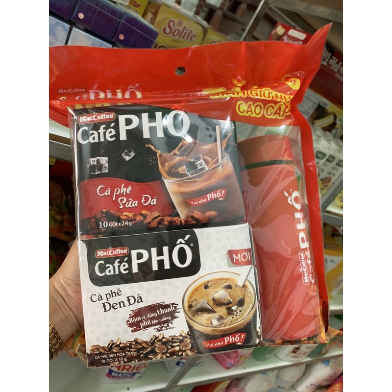 Combo 2 hộp Cà phê PHỐ (sữa đá + đen đá), tặng bình( màu ngẫu nhiên)