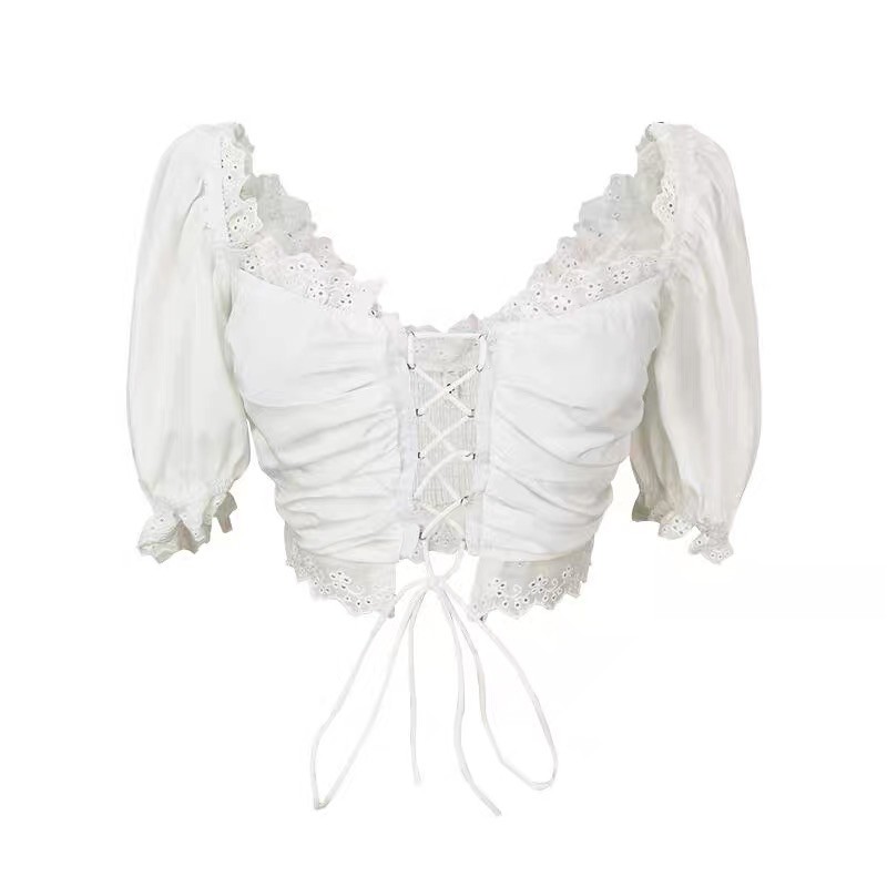 Áo Croptop Tay Bồng Đan Dây Ngực-Như Hình