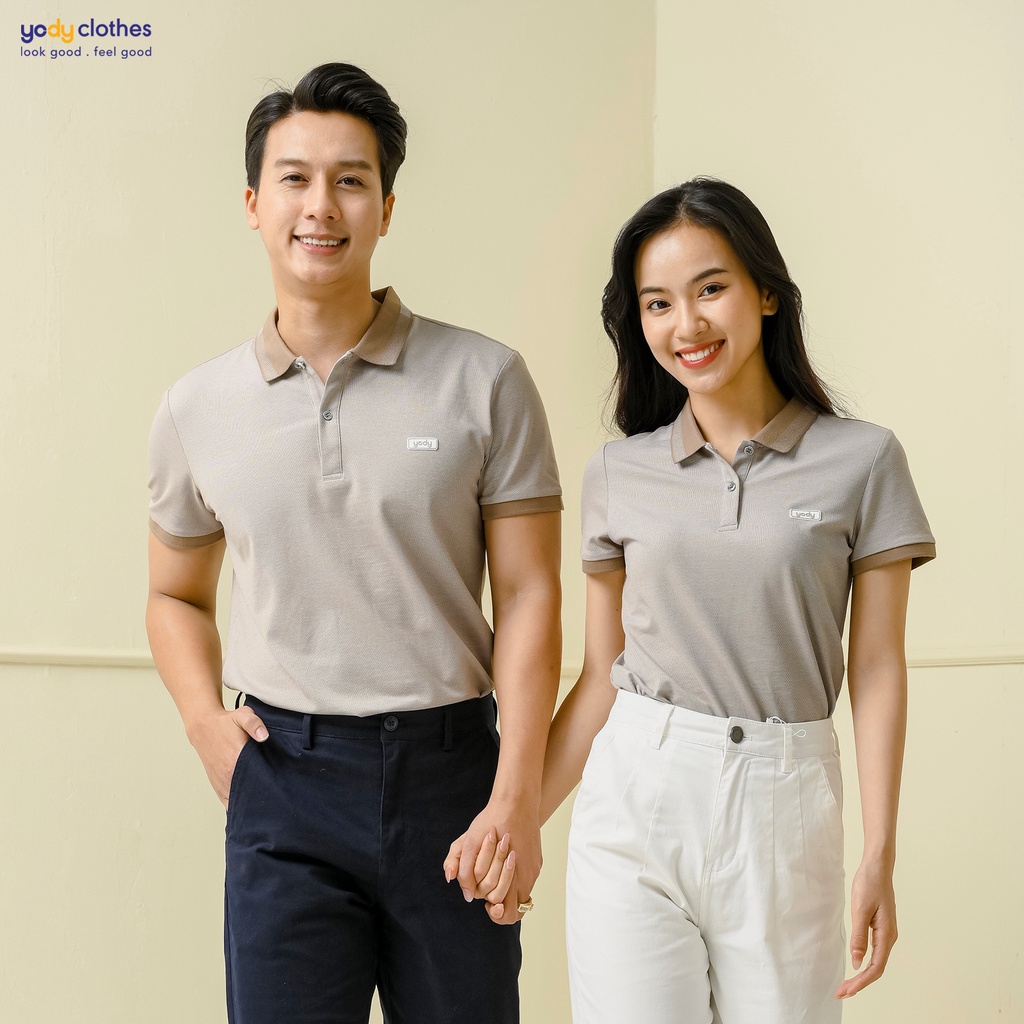Set 2 áo polo cặp đôi YODY APN3340 và APM3299 mắt chim phối bo