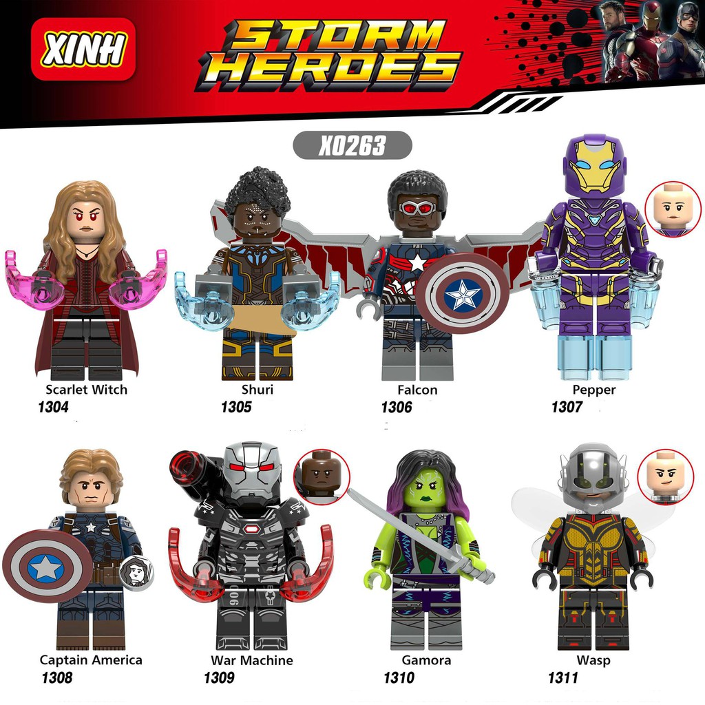 Minifigures Siêu Anh Hùng EndGame Pepper Gamora Wasp War Machine Captian Falcon X0263 X1307 X1309 X1310