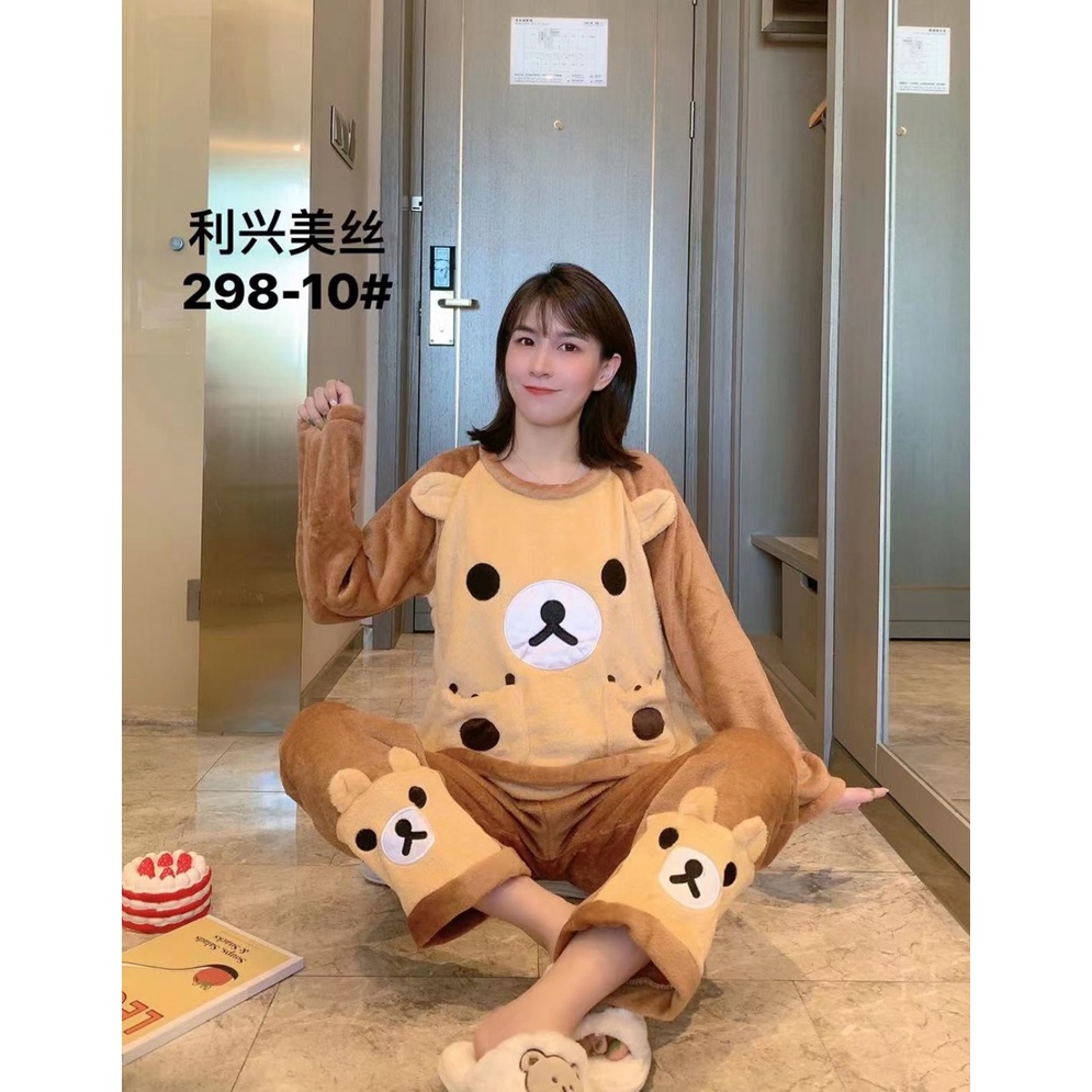 Bộ ngủ lông hình gấu CAO CẤP siêu dễ thương - bộ đồ ngủ mặc nhà
