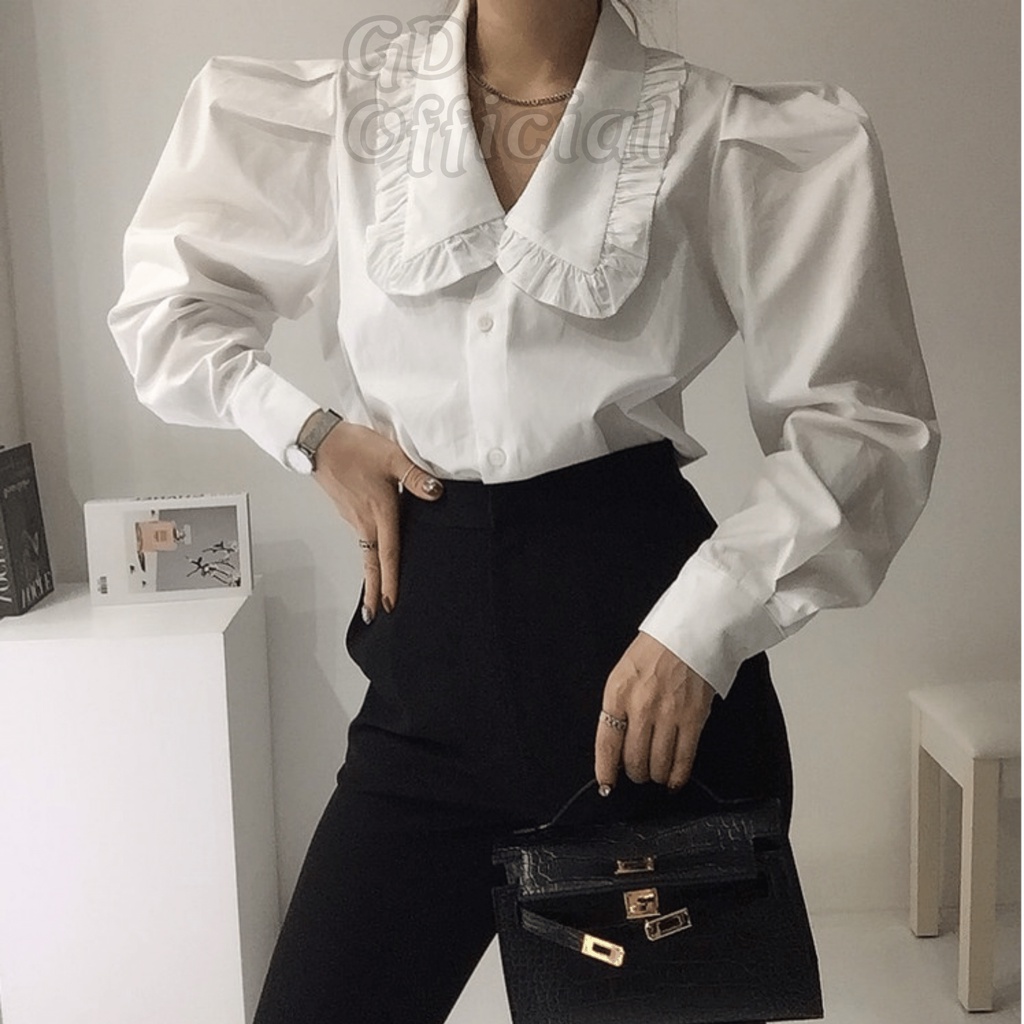 A24|Áo sơ mi Hàn quốc công sở cá tính kèm gile dáng croptop trắng đen cho nữ gd_order