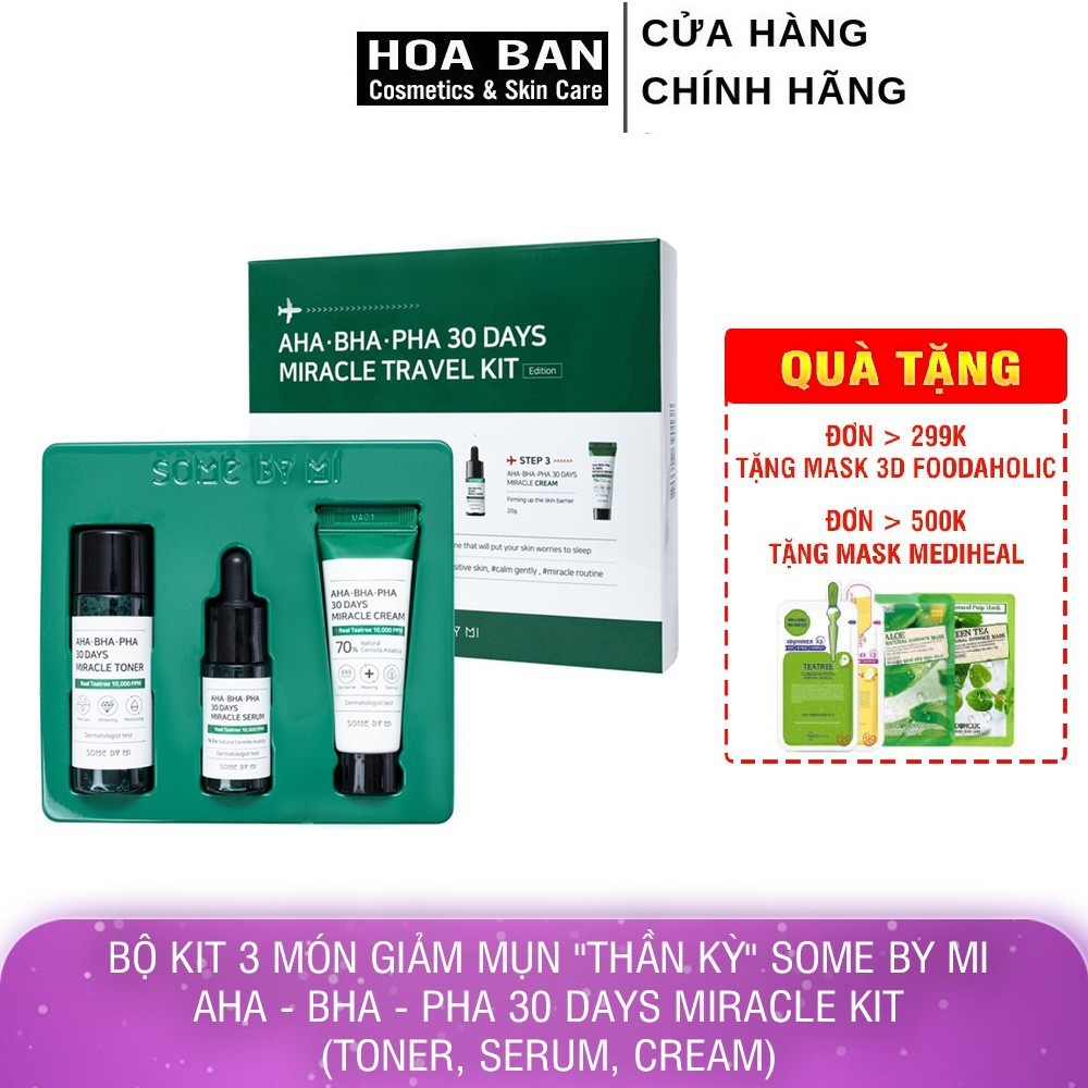 Bộ Mini 3 Sản Phẩm Giảm Mụn Some By Mi AHA- BHA-PHA 30 Days Travel Kit(Toner+Serum+Cream)