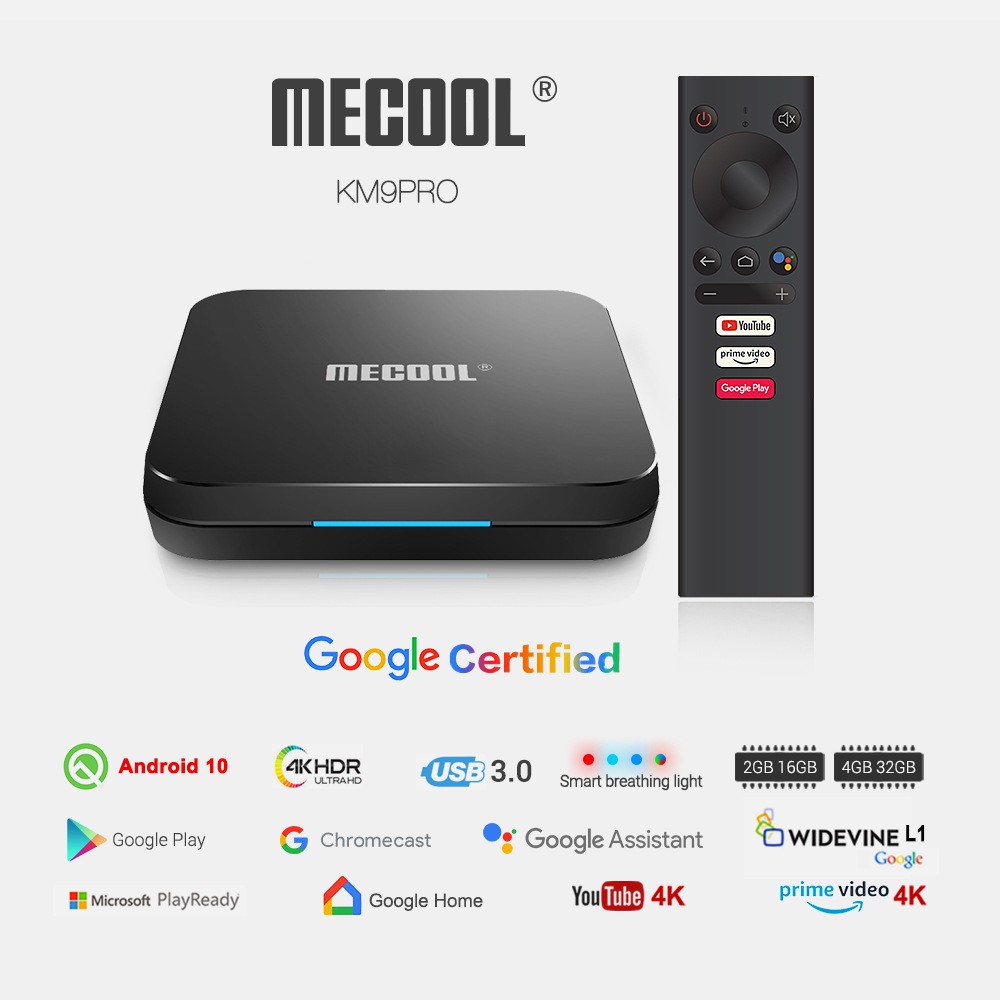 Android TV Box Mecool KM9 Pro Classis Google Cats Chính Chủ Tìm Kiếm Giọng Nói