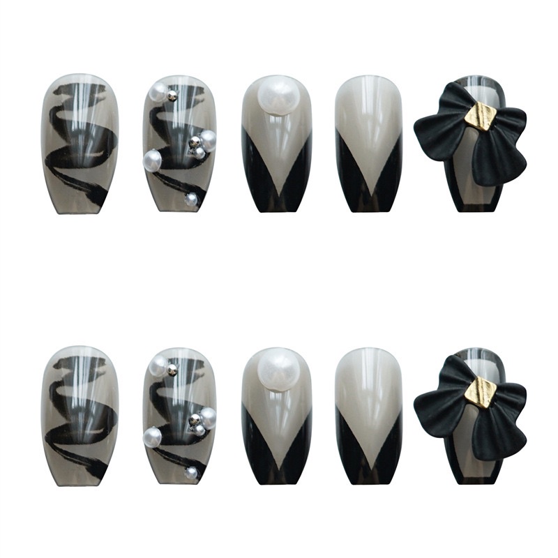 Set 24 móng giả D096 đính đá cao cấp, hoạ tiết độc đáo ( Tặng kèm keo và dũa )