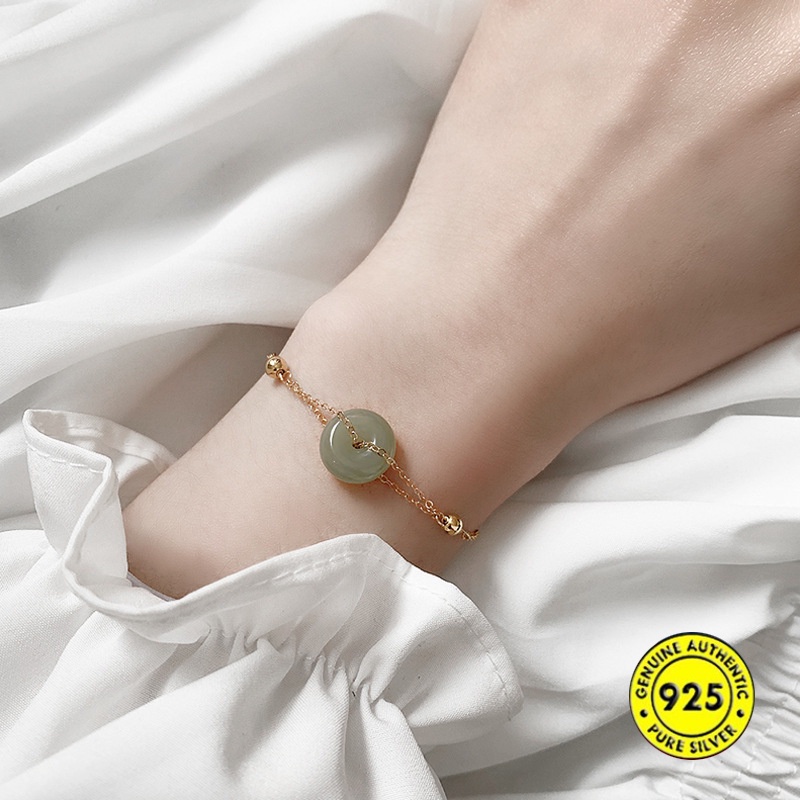 Vòng đeo tay mạ bạc 925 kiểu ngọc bích xinh xắn cho nữ