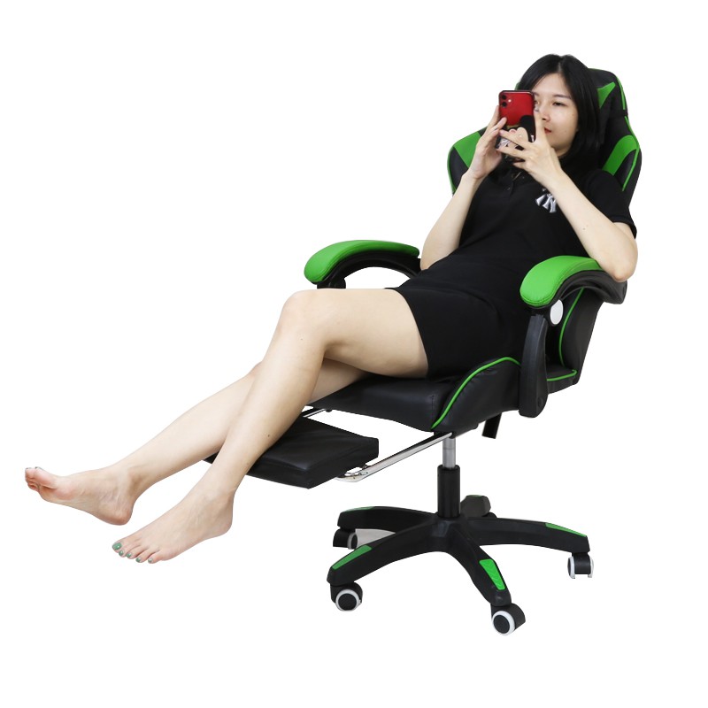 Ghế Gaming Chơi Game Có Massage Kèm Gối, Ghế Văn Phòng Chân Xoay Điều Chỉnh Kích Thước Tựa Lưng Nằm, Ngồi Bọc Da Ca