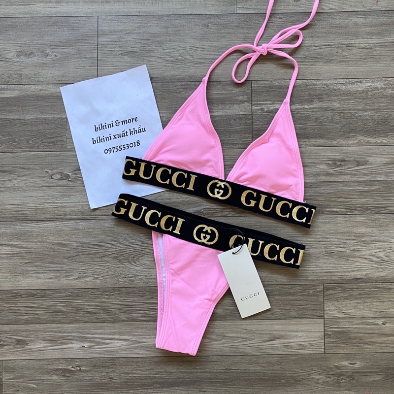 [BKN1300] &lt;BRAND&gt; SET BIKINI GCC HỒNG/ĐEN CẠP CHỮ QUẦN THONG/LỌT KHE