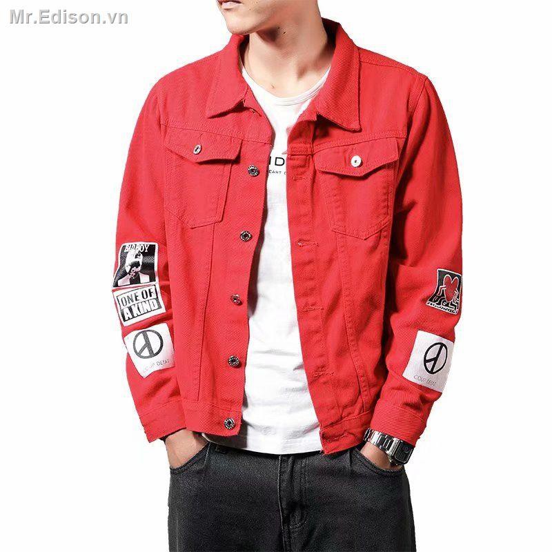 ☫♈☫Denim jacket male Korean version of the student handsome body-building trend bf Harajuku wind right Zhilong with spr