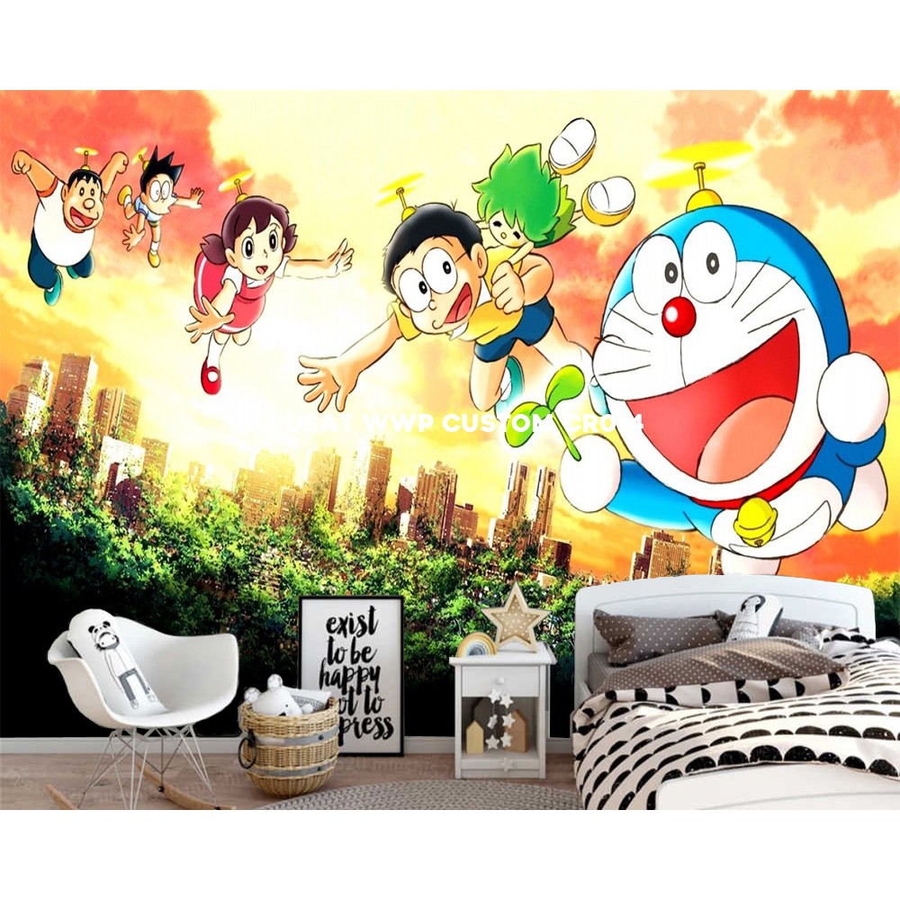 Giấy Dán Tường Hình Doraemon 3d Trang Trí Phòng Bé