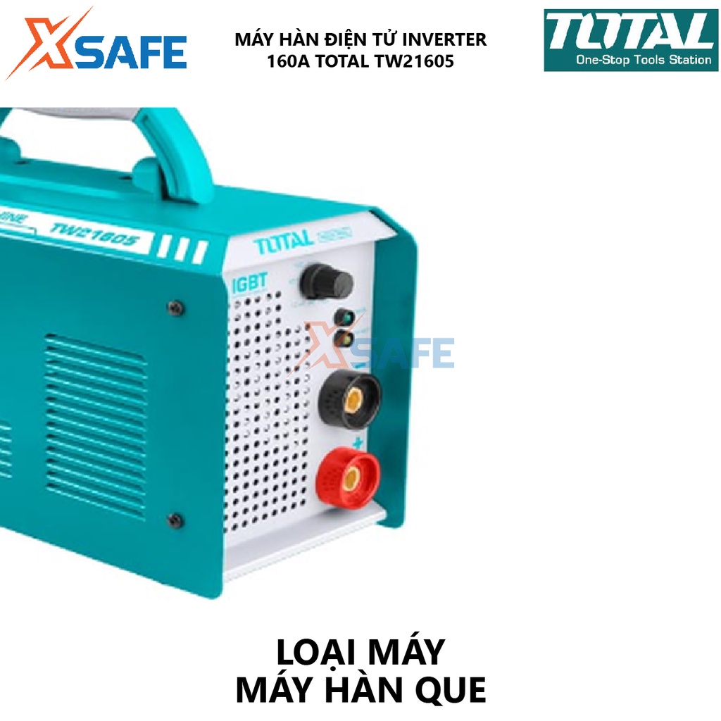 Máy hàn điện tử TOTAL TW21605 Máy hàn Inverter MMA Nguồn vào 6.3 kVA 65V Dòng điện 10-160A Điện cực hàn Ø1.6-4.0