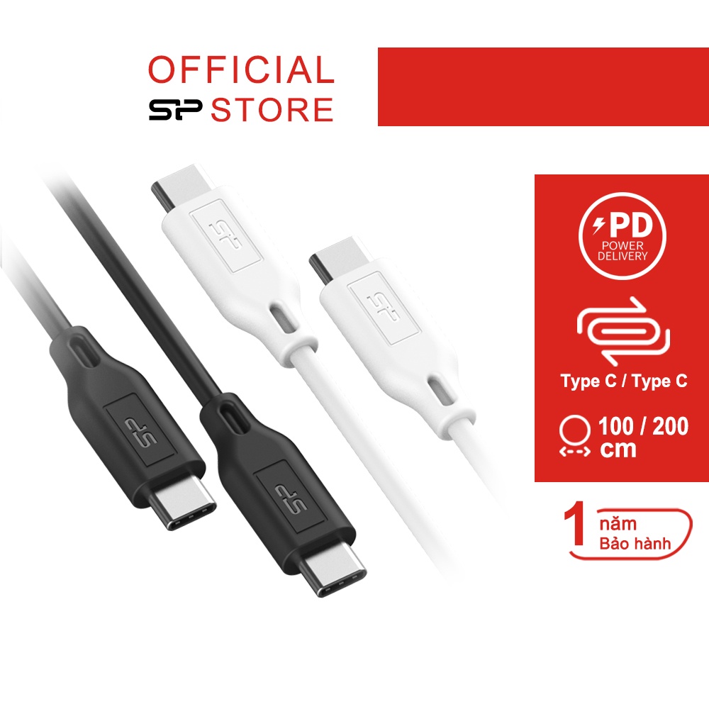 Dây sạc nhanh cáp type C to type C Silicon Power PVC LK15CC - BH 1 năm