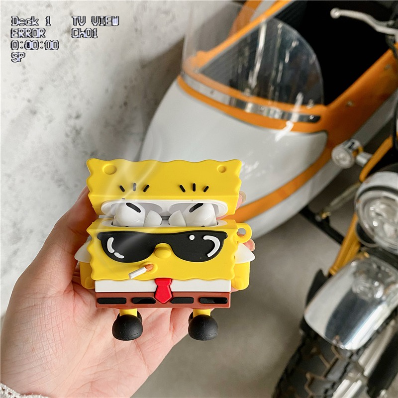 Vỏ Bảo Vệ Hộp Sạc Tai Nghe Bluetooth Bằng Silicon Mềm Hình Spongebob Cho airpods 1 / 2 pro