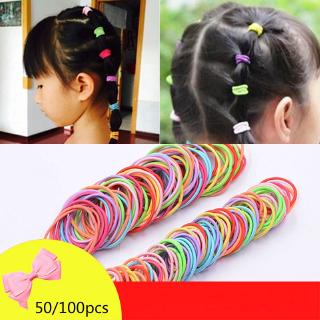 Set 50/100 Dây Cột Tóc Co Giãn Nhiều Màu Cho Bé Gái