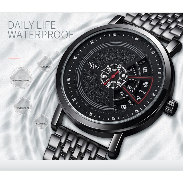 Đồng hồ nam YAZOLE 510 dây da - dây thép màu đen Chính Hãng