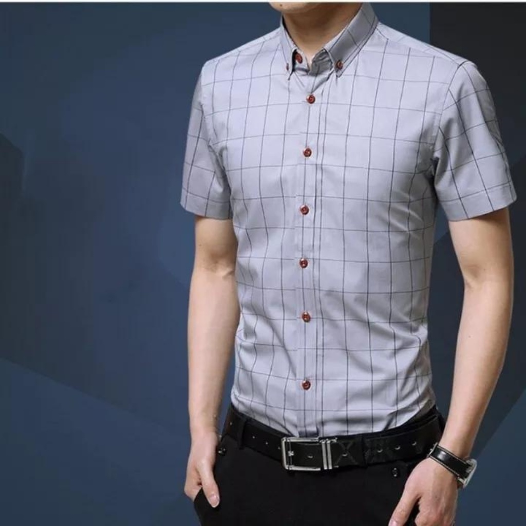 Áo sơ mi nam ngắn tay phối họa tiết caro H&H-SM5 chất vải mềm mịn thoáng mát