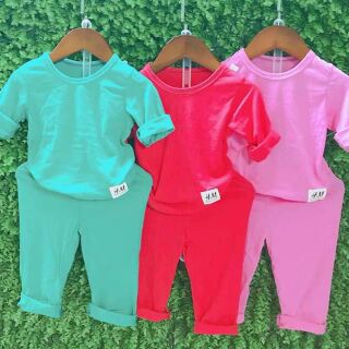 Đồ bộ thun cotton trơn bé trai bé gái