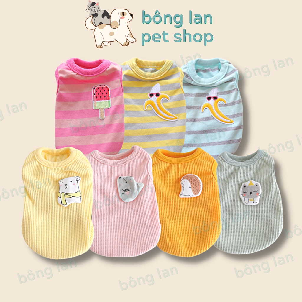 Áo thun chó mèo màu sắc ngọt ngào thêu đính hình ngộ nghĩnh