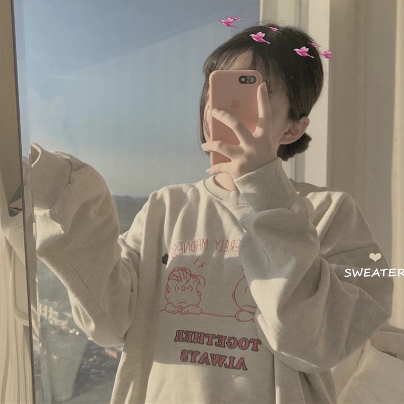 Áo Sweater Form Rộng Phong Cách Hàn Quốc Xinh Xắn Cho Nữ
