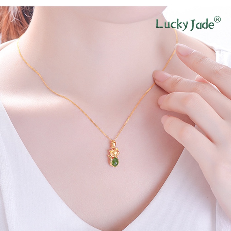 Vòng cổ Mạ Bạc 925 Mặt Hình Con Cáo Đính Đá Xanh Thời Trang