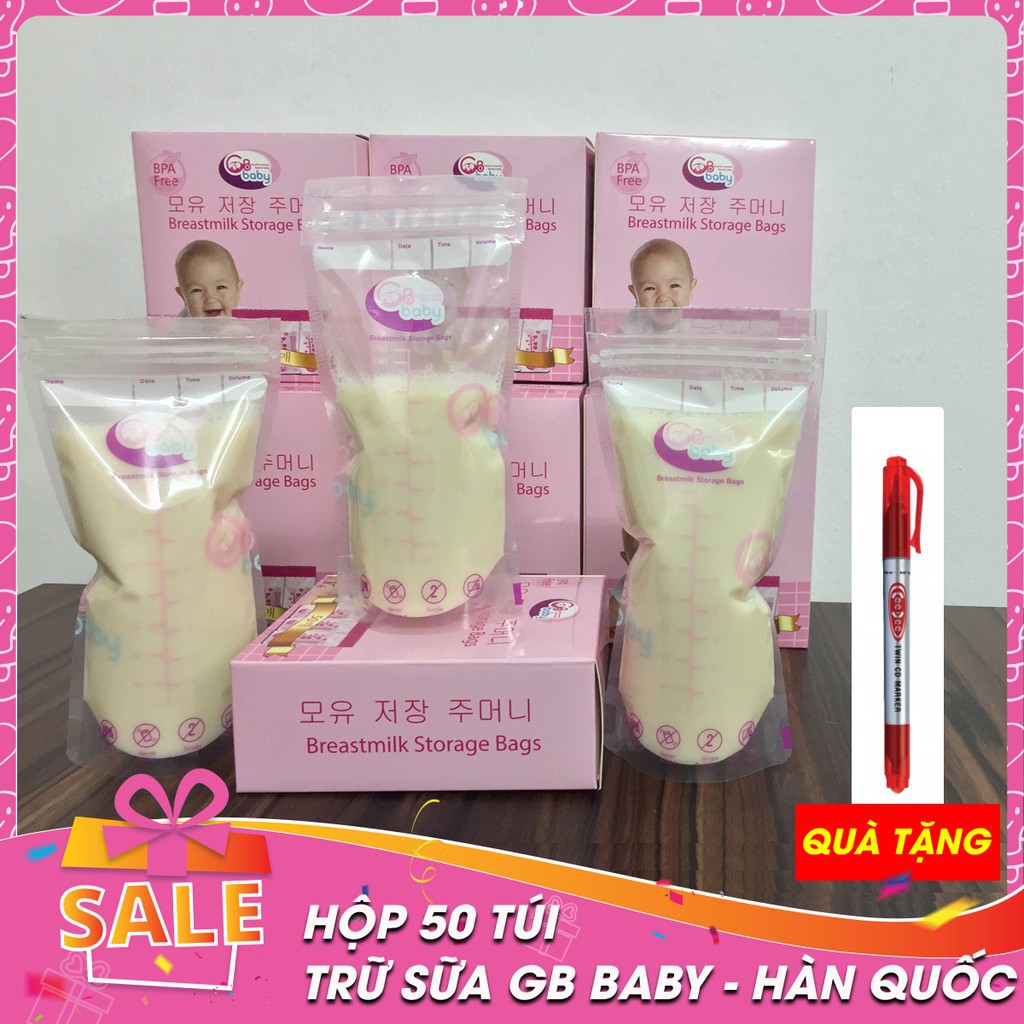 (Tặng 01 bút ghi) Hộp 50 túi trữ sữa GB BABY