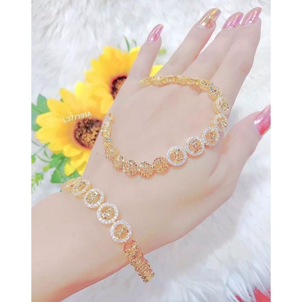 Lắc Tay Nữ Hoa Văn Tròn  Chạm Khắc 091R2309 - Bền màu theo thời gian - Mang đi chơi. đi tiệc rất đúng