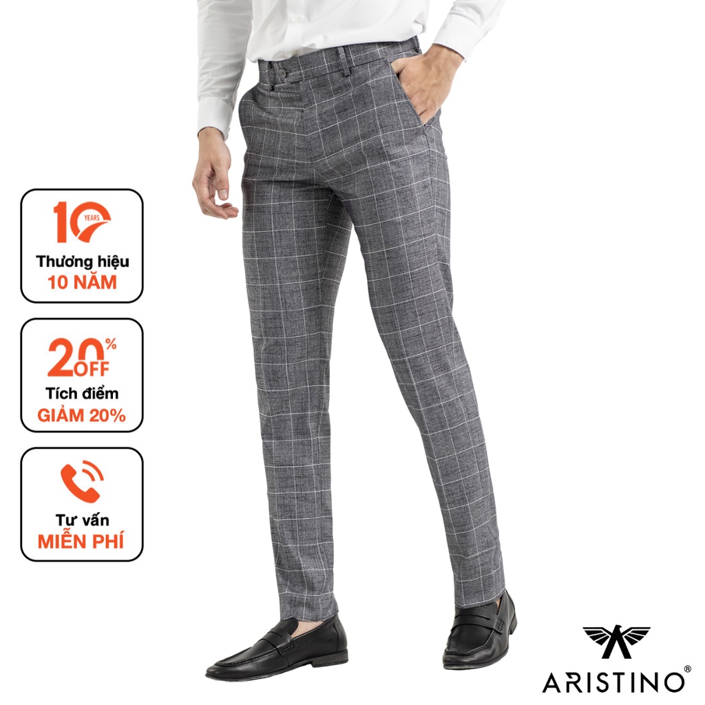 Quần âu nam ARISTINO phom Slim fit ôm họa tiết kẻ tinh tế, chỉn chu, lịch lãm - ATR03001