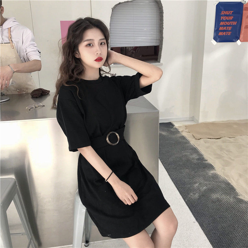 JKPretty Princess Dress Spring and Summer2021Women's New Korean-Style Waist Hugging Solid Color SlimmingTT-shirt Skirt Very Fairy Skirt for Students